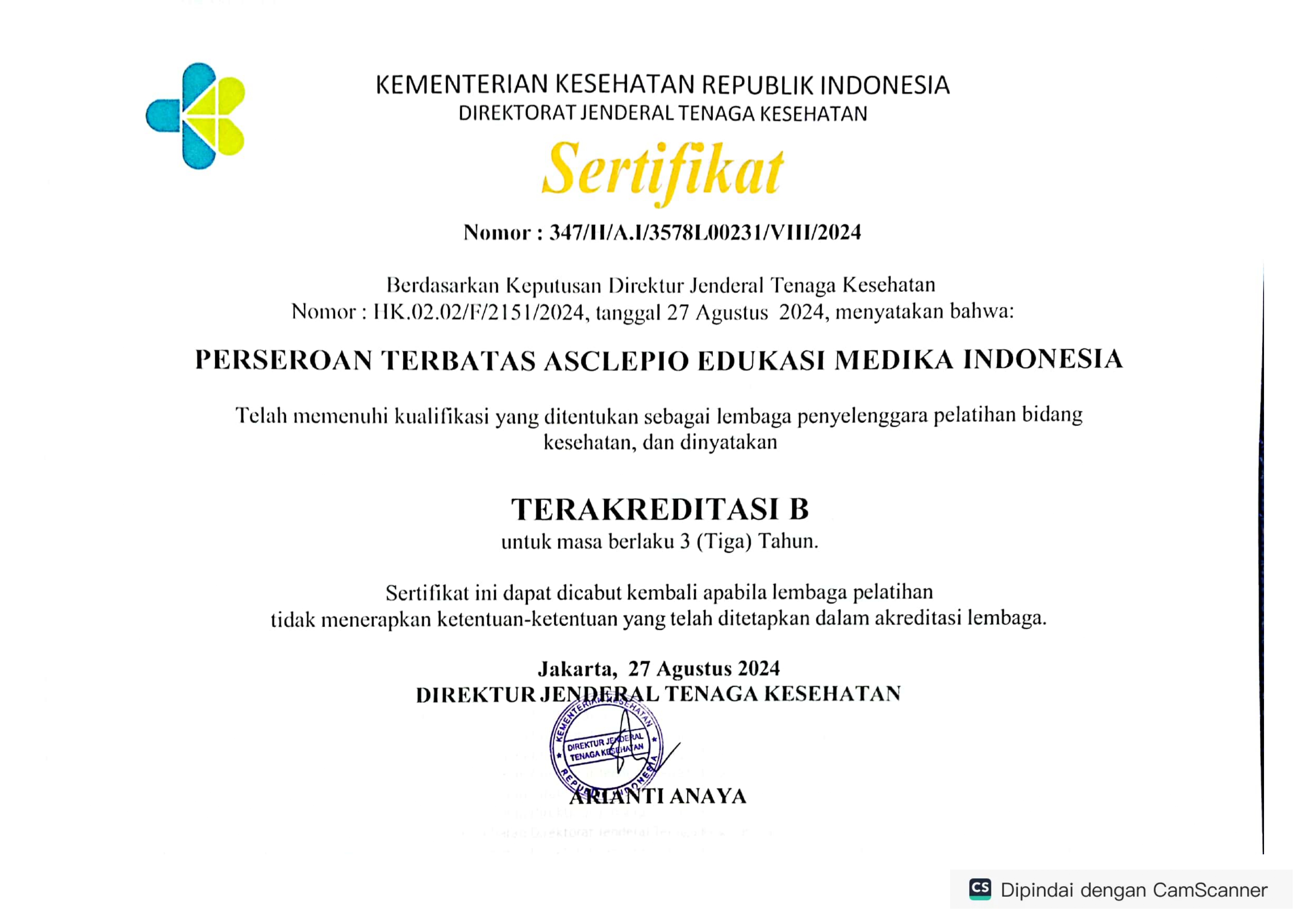 Sertifikat Asclepio